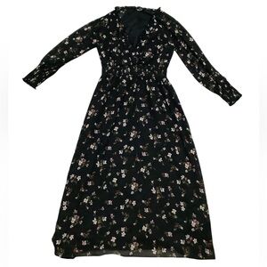 Madewell Black Floral Ruffle Dress